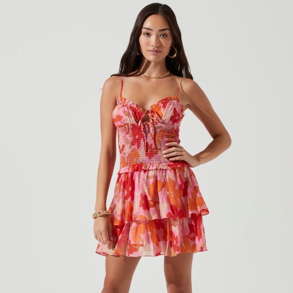 ASTR BLOSSOM FLORAL TIERED RUFFLE SMOCKED MINI DRESS Size Small - Picture 4 of 6